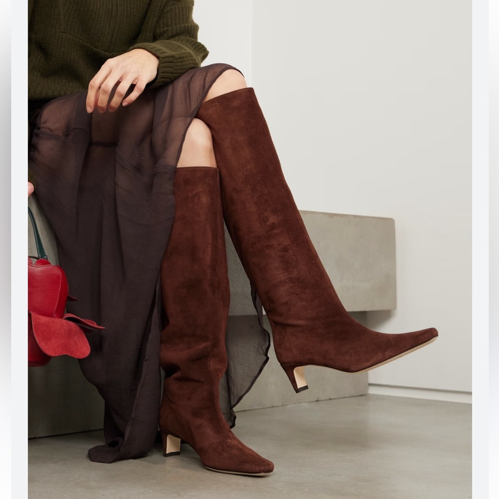 STAUD Brown Suede Knee-High Boots
